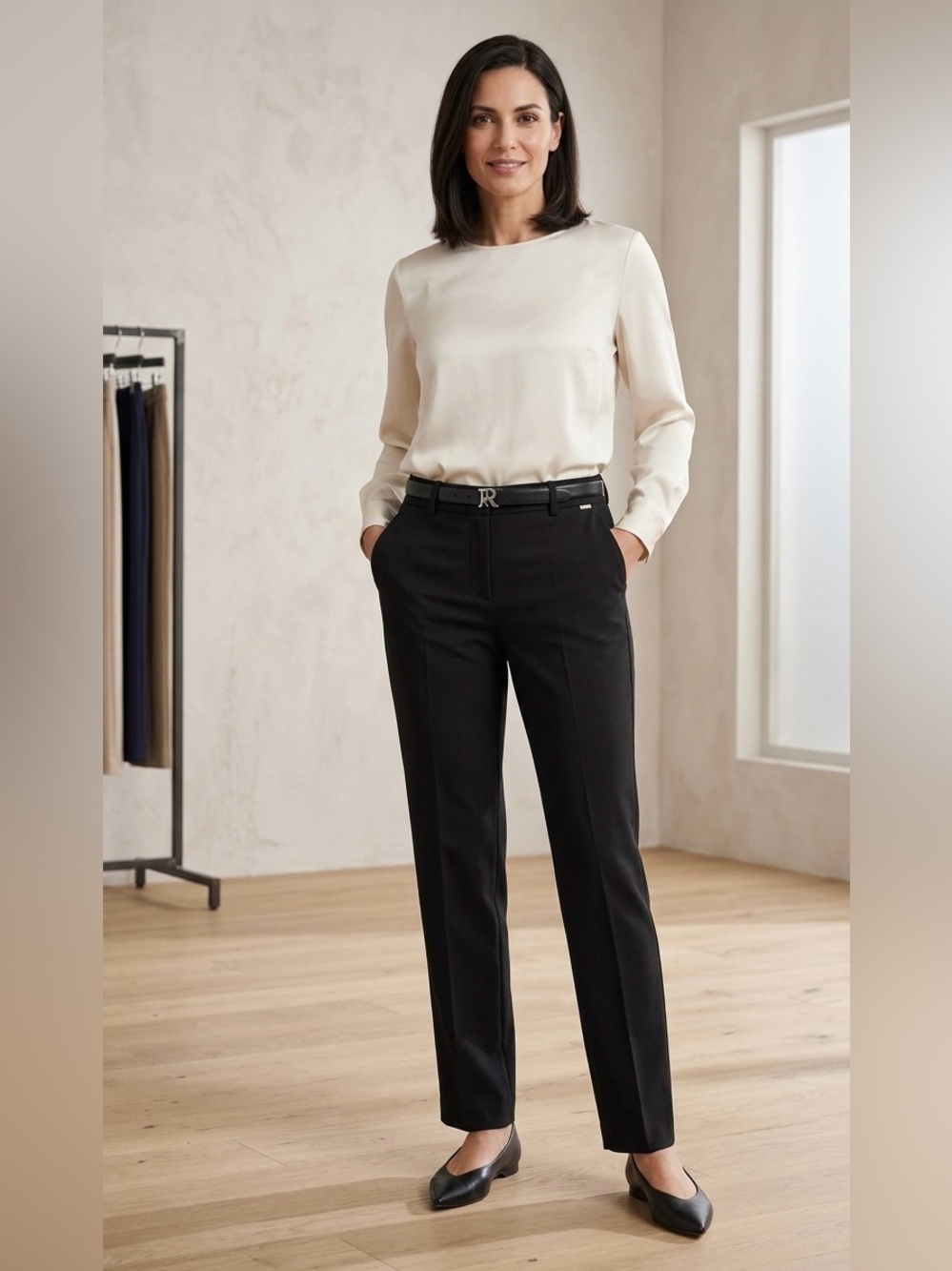 RIANI Black Straight Leg Dress Pants Trouser Crease‎ Size German 40 US 10